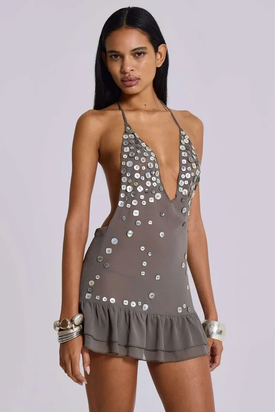 „Button Me Up“-Minikleid in Grau