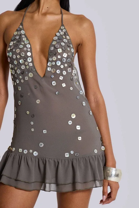 „Button Me Up“-Minikleid in Grau