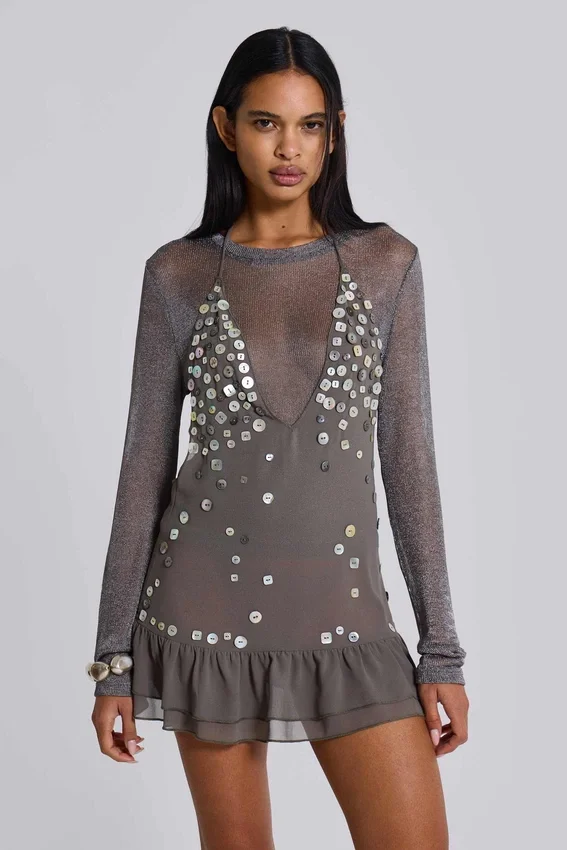 „Button Me Up“-Minikleid in Grau