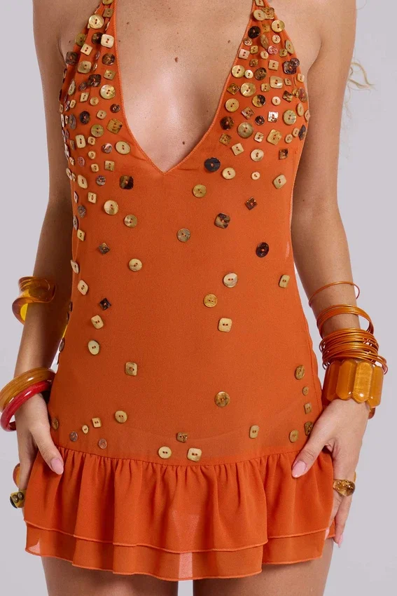 „Button Me Up“-Minikleid in Papaya