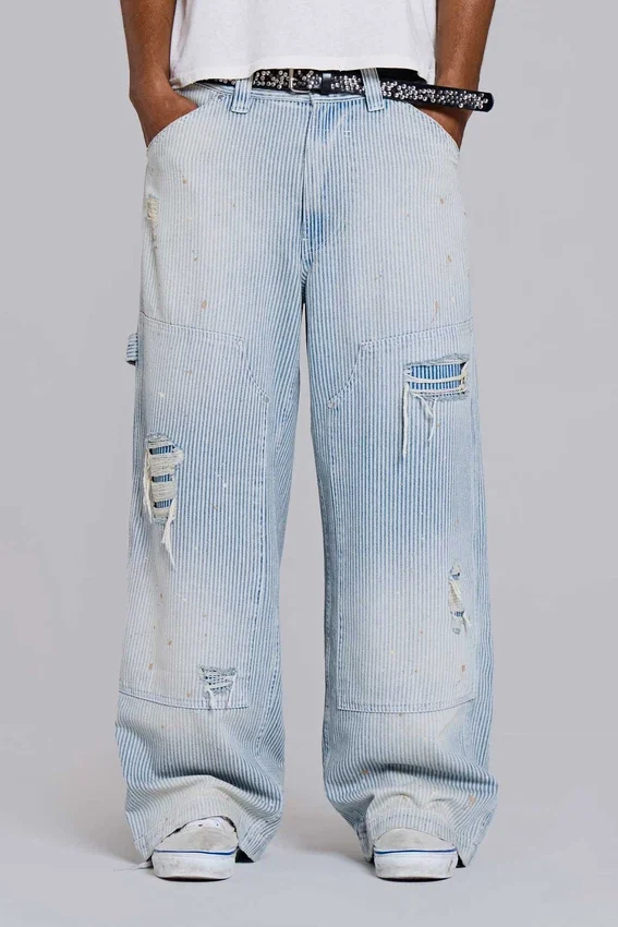 Carpenter-Jeans mit Nadelstreifen und doppelten Knieverstärkungen