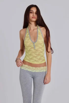 Cassia Lace Henley-Haltertop