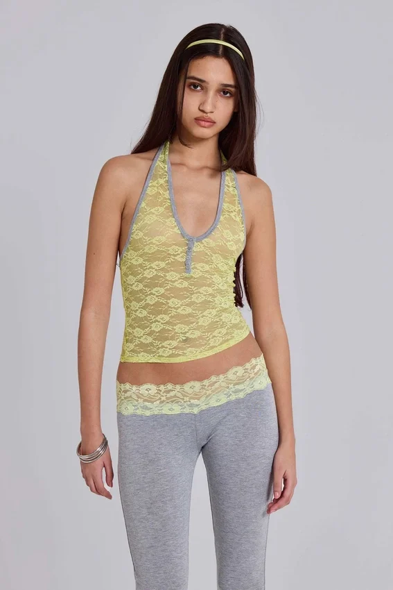 Cassia Lace Henley-Haltertop