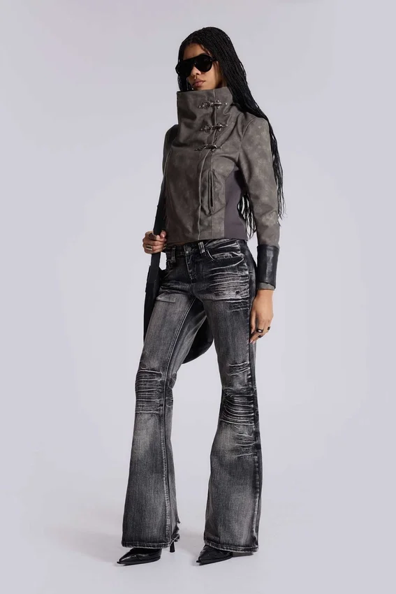 Cera Clasp PU-Leder-Funnel-Jacke