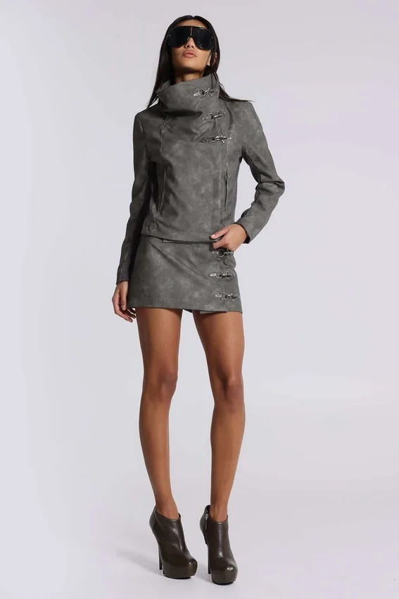 Cera Clasp PU-Leder-Funnel-Jacke