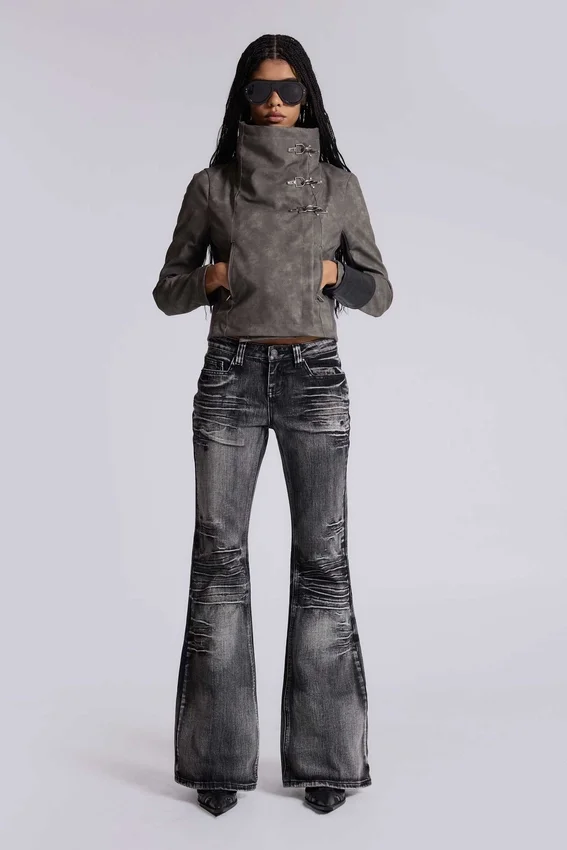 Cera Clasp PU-Leder-Funnel-Jacke