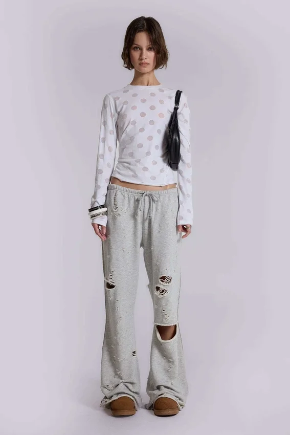 Cleo Jogginghose mit Bootcut-Schnitt und Used-Look
