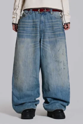 Colossus Jeans in heller Waschung, XL, Slub-Optik