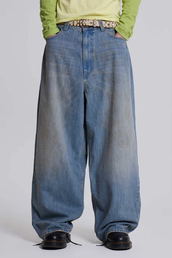 Colossus Jeans in heller Waschung, XL, Slub-Optik