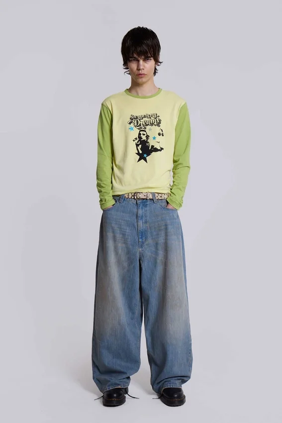 Colossus Jeans in heller Waschung, XL, Slub-Optik
