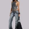 Rückenfreies Oberteil mit Bändern im Kettenhemd-Look