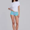 Deline-Mini-Shorts aus Spitze in Türkis