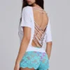 Deline-Mini-Shorts aus Spitze in Türkis