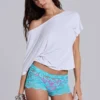 Deline-Mini-Shorts aus Spitze in Türkis