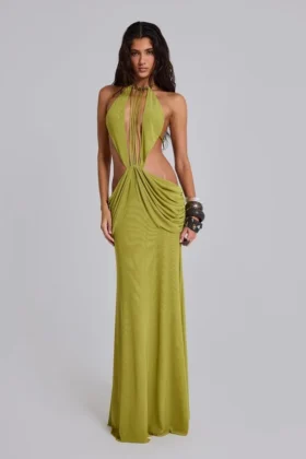 Darlyn – drapiertes, rückenfreies Maxikleid