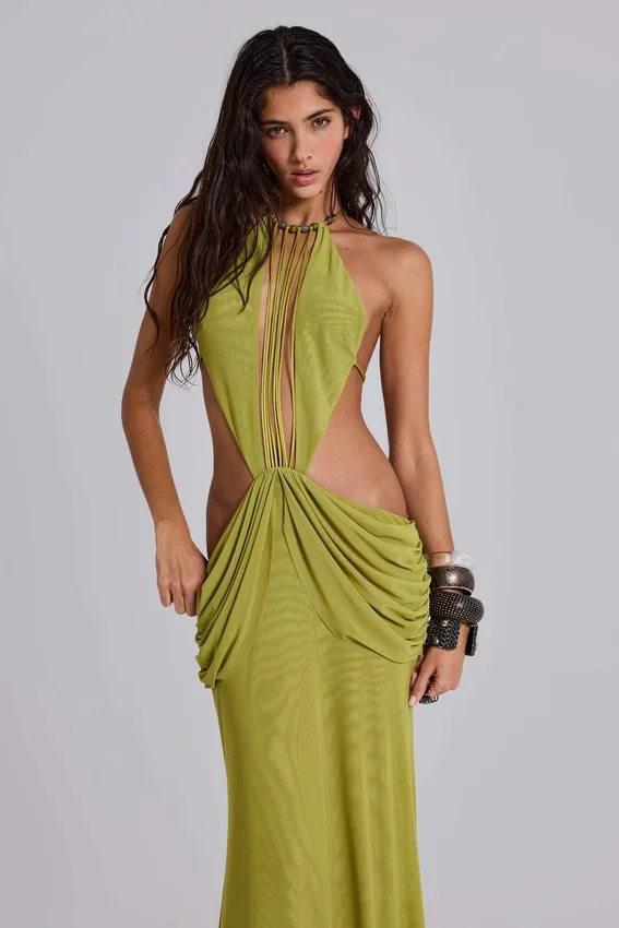 Darlyn – drapiertes, rückenfreies Maxikleid
