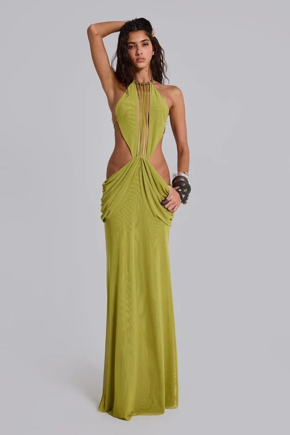 Darlyn – drapiertes, rückenfreies Maxikleid