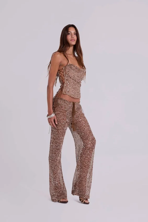 Deva-Strickhose mit Pailletten in Sand