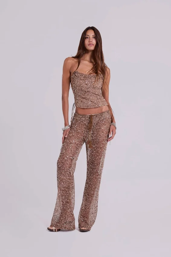 Deva-Strickhose mit Pailletten in Sand
