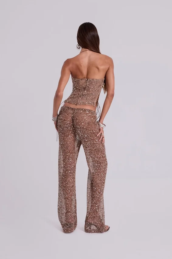 Deva-Strickhose mit Pailletten in Sand