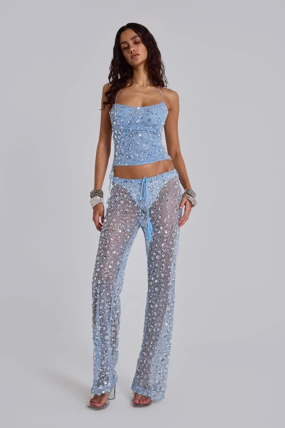 Deva-Strickhose mit Pailletten in Sky