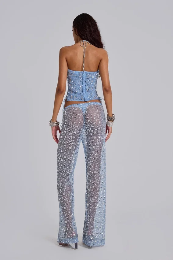 Deva-Strickhose mit Pailletten in Sky