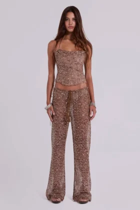 Deva-Strickhose mit Pailletten in Sand