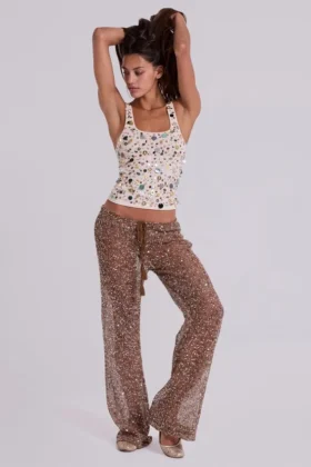 Deva-Strickhose mit Pailletten in Sand