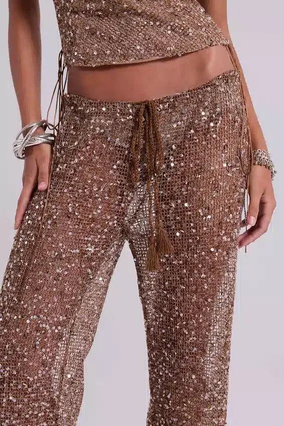 Deva-Strickhose mit Pailletten in Sand