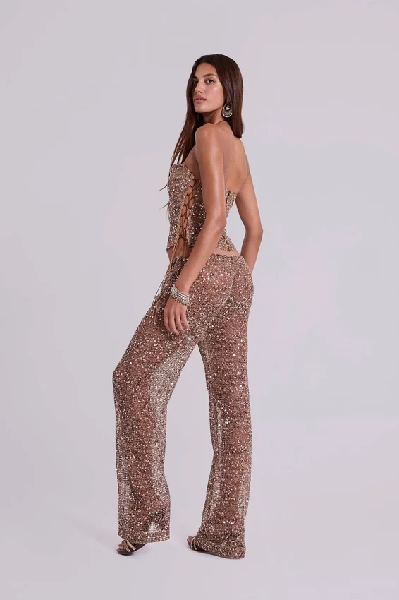Deva-Strickhose mit Pailletten in Sand