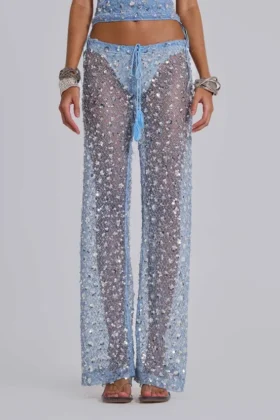 Deva-Strickhose mit Pailletten in Sky