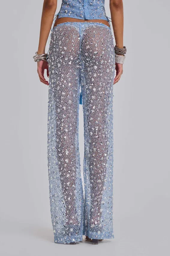 Deva-Strickhose mit Pailletten in Sky