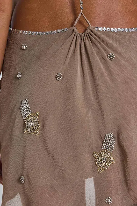 Doure Mini-Kleid mit Verzierungen und rückenfreiem Ausschnitt