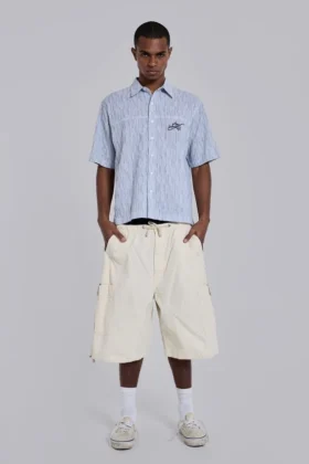 Ecru Parachute Cargo-Baggy-Shorts