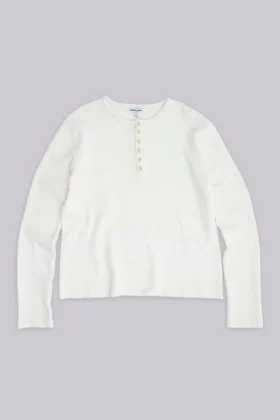 Ecru Waffle Henley-Oberteil