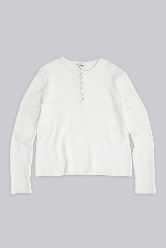 Ecru Waffle Henley-Oberteil