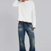 Ecru Waffle Henley-Oberteil