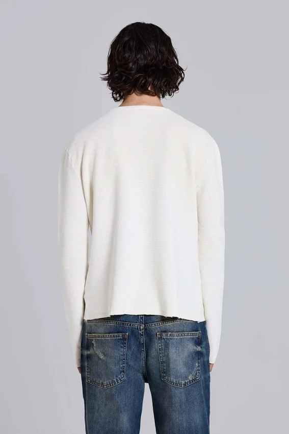 Ecru Waffle Henley-Oberteil