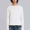 Ecru Waffle Henley-Oberteil
