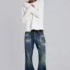 Ecru Waffle Henley-Oberteil