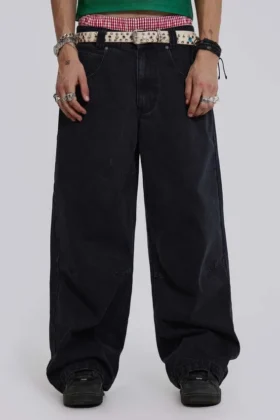 Einfarbige schwarze Colossus Jeans mit niedriger Leibhöhe