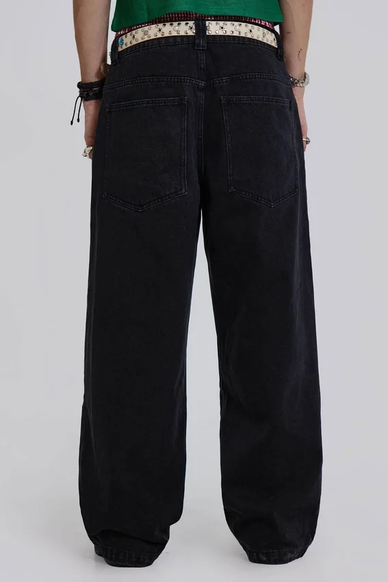 Einfarbige schwarze Colossus Jeans mit niedriger Leibhöhe