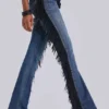 El Topo Bootcut-Jeans mit Fransen in blauer Waschung