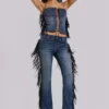El Topo Bootcut-Jeans mit Fransen in blauer Waschung