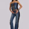 El Topo Bootcut-Jeans mit Fransen in blauer Waschung