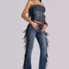 El Topo Bootcut-Jeans mit Fransen in blauer Waschung