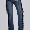 El Topo Bootcut-Jeans mit Fransen in blauer Waschung