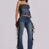 El Topo Bootcut-Jeans mit Fransen in blauer Waschung
