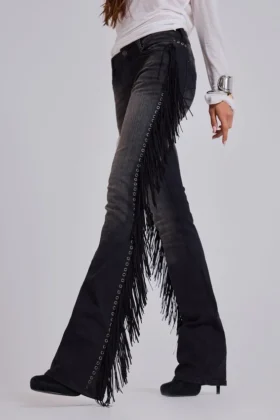El Topo Fringe Bootcut-Jeans in schwarzer Waschung