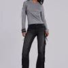 El Topo Fringe Bootcut-Jeans in schwarzer Waschung